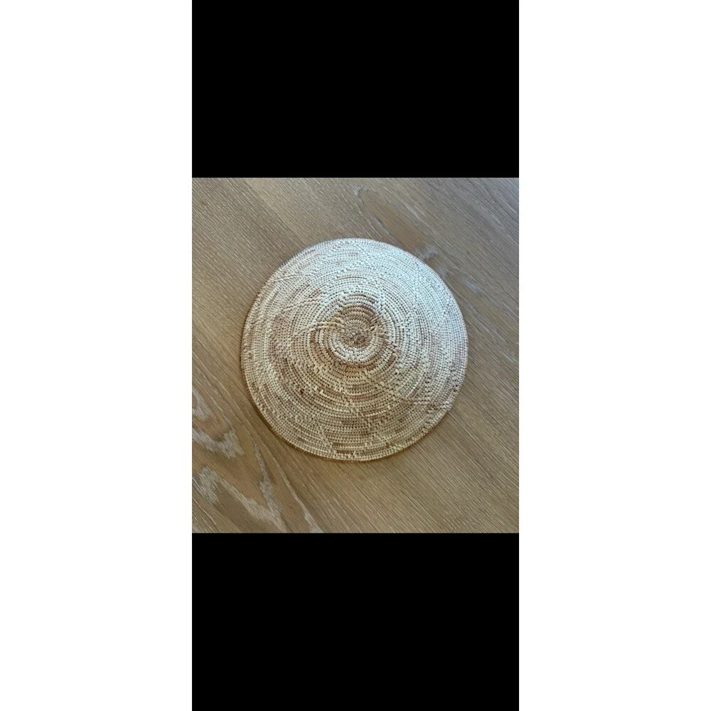 Brown Beige Handmade Hand Woven Native American Basket Coil Round Decor